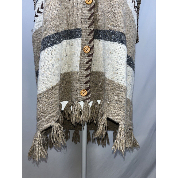 Vintage Westbound Sweater Vest Womens 1X Wool Blend Brown Tan Tasseled Button Up - Picture 3 of 15